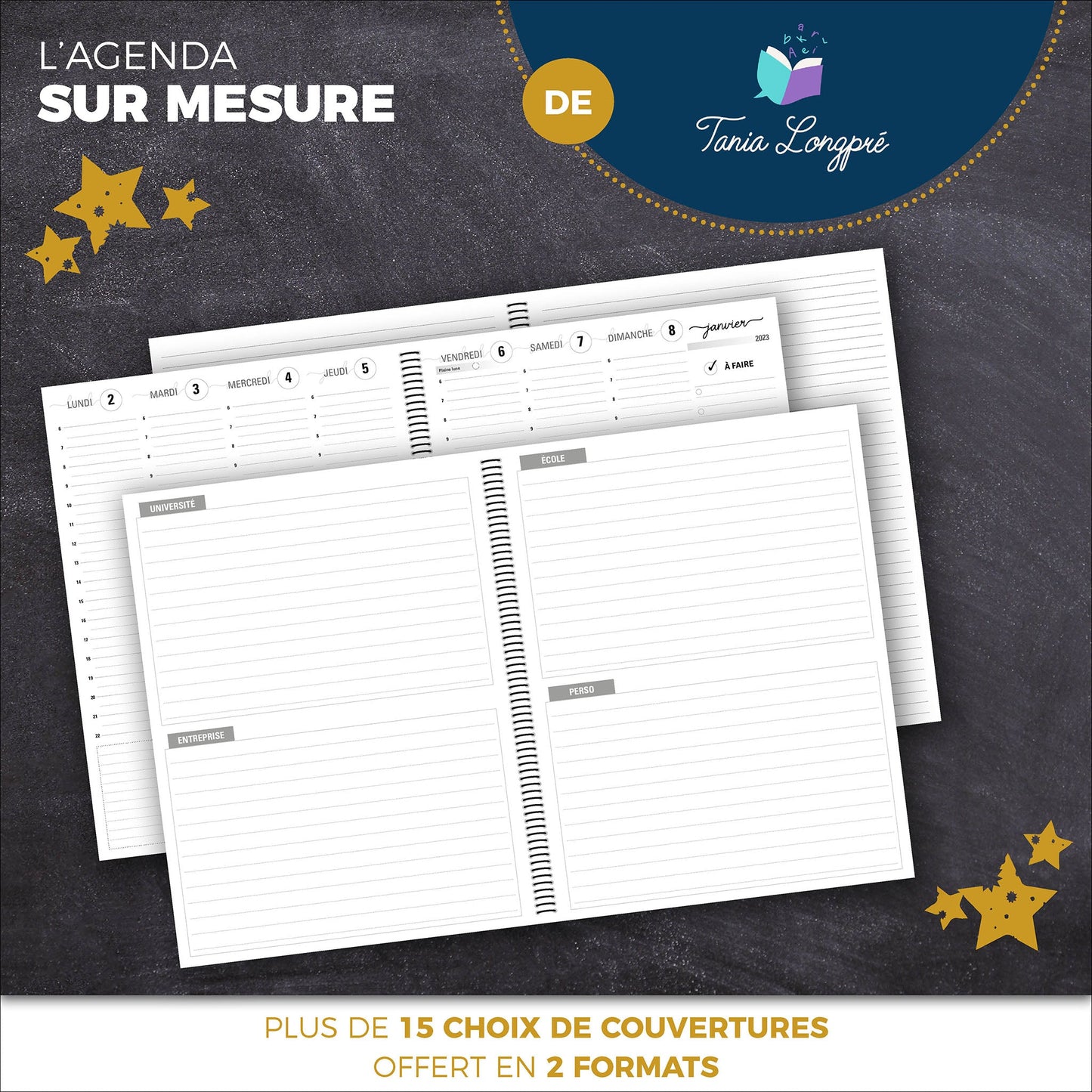 Agenda SUR MESURE | Tania Longpré - Papeterie d'Or et d'Étoiles