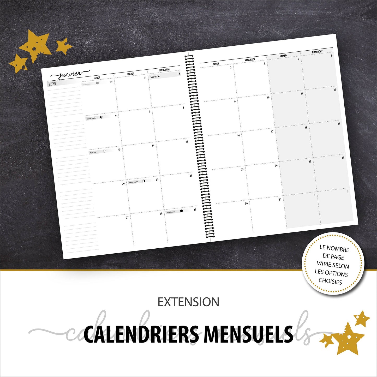 Extension CALENDRIERS MENSUELS - Papeterie d'Or et d'Étoiles