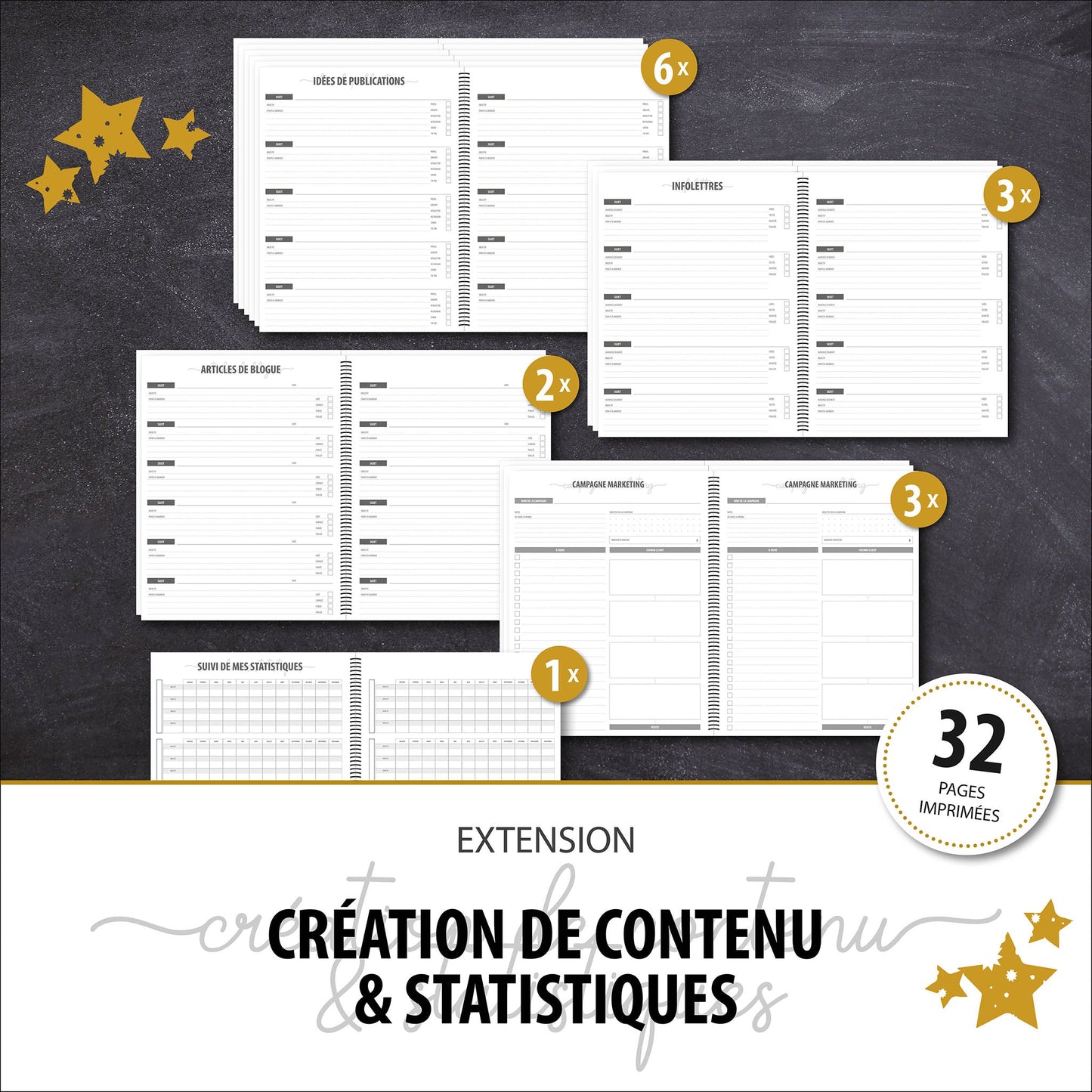 Extension CRÉATION DE CONTENU & STATISTIQUES - Papeterie d'Or et d'Étoiles