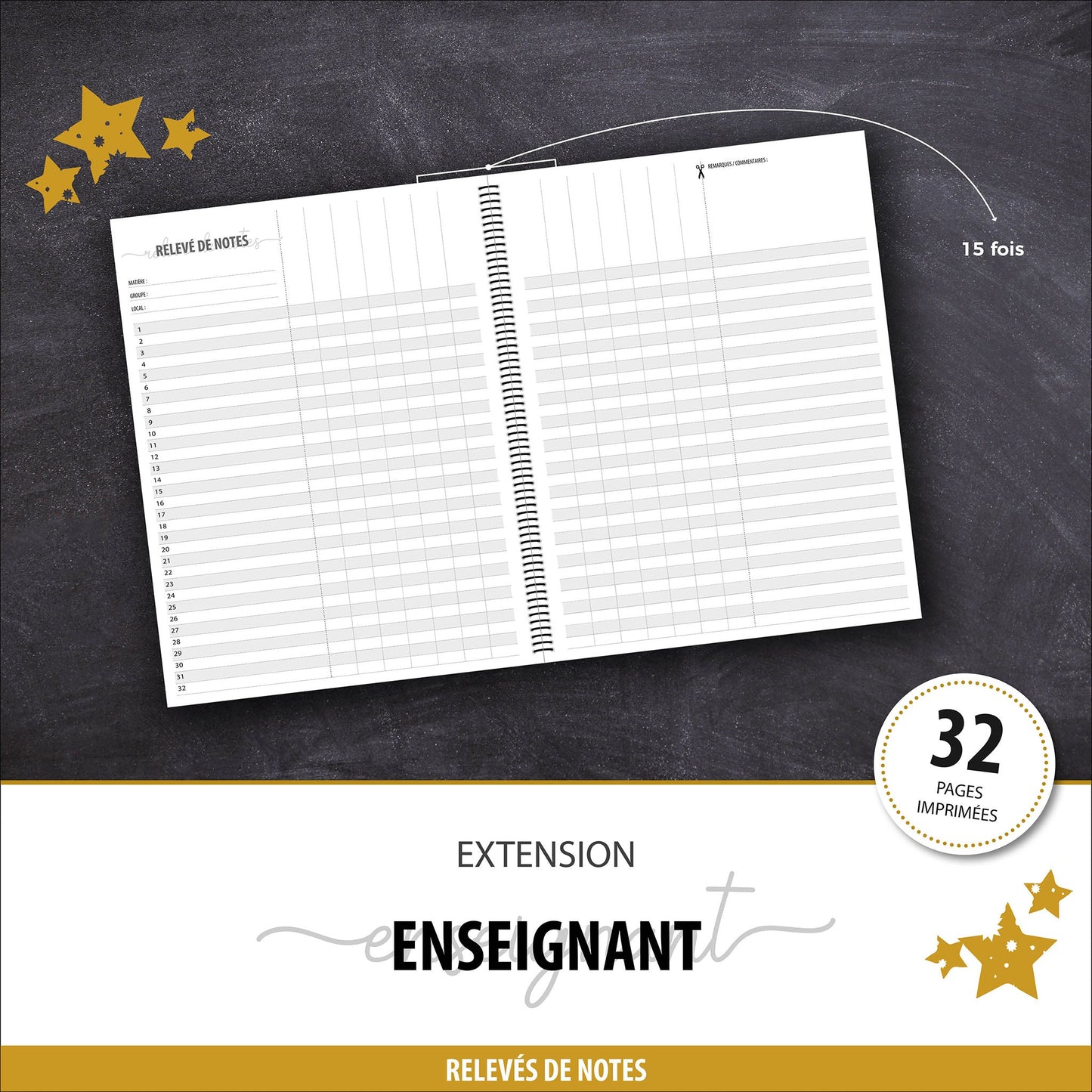 Extension ENSEIGNANT | Relevés de notes - Papeterie d'Or et d'Étoiles