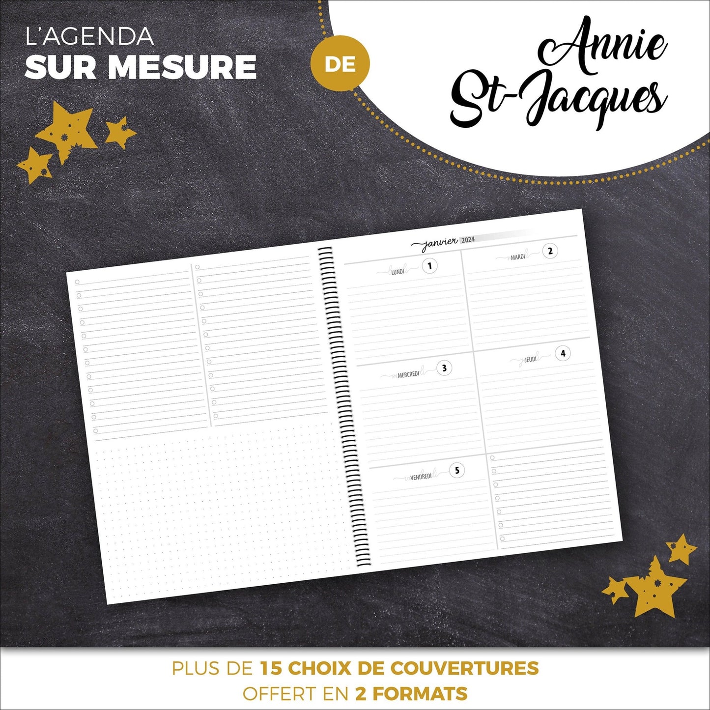 Agenda SUR MESURE | Annie St-Jacques - Papeterie d'Or et d'Étoiles
