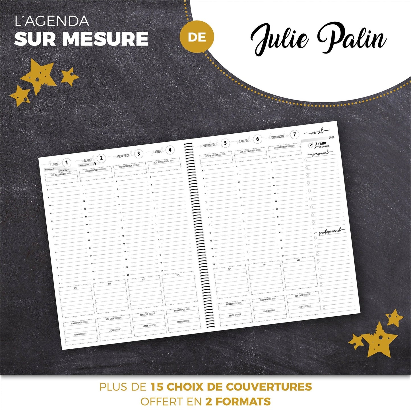 Agenda SUR MESURE | Julie Palin - Papeterie d'Or et d'Étoiles