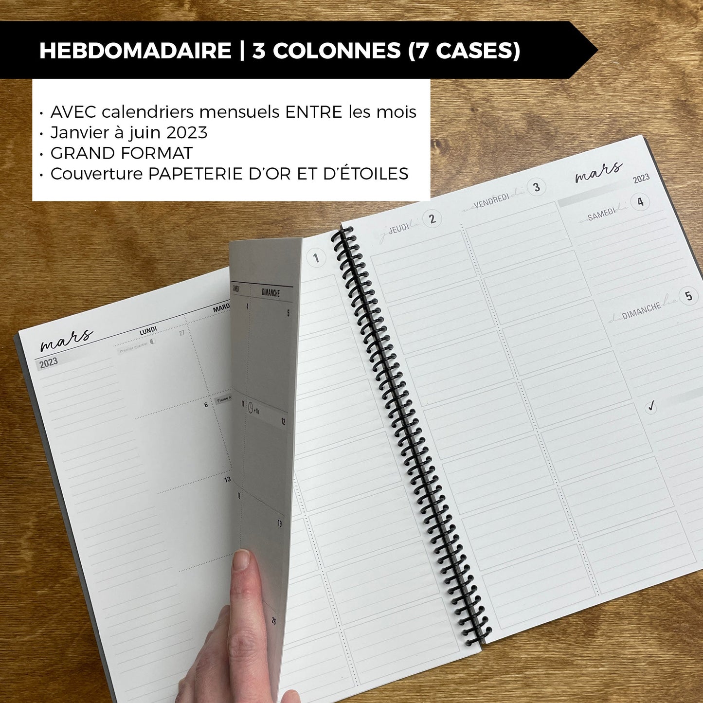 RÉCUP | HEBDO 3 COLONNES (7 cases) - Papeterie d'Or et d'Étoiles