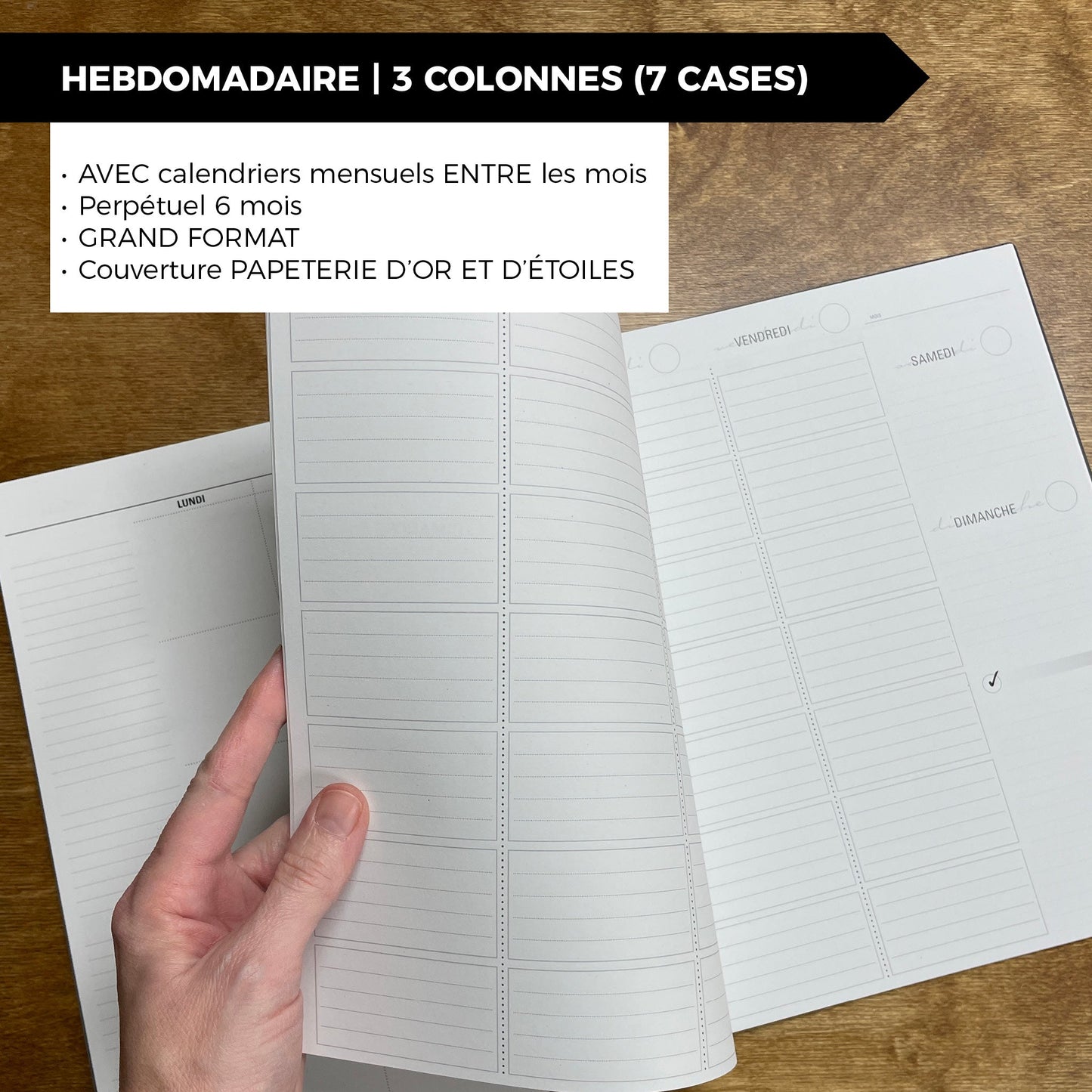 RÉCUP | HEBDO 3 COLONNES (7 cases) - Papeterie d'Or et d'Étoiles