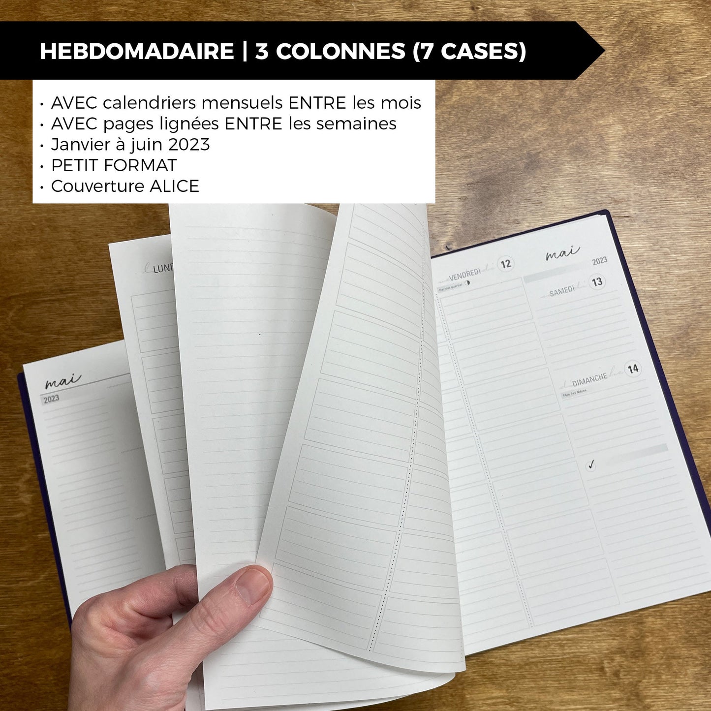 RÉCUP | HEBDO 3 COLONNES (7 cases) - Papeterie d'Or et d'Étoiles
