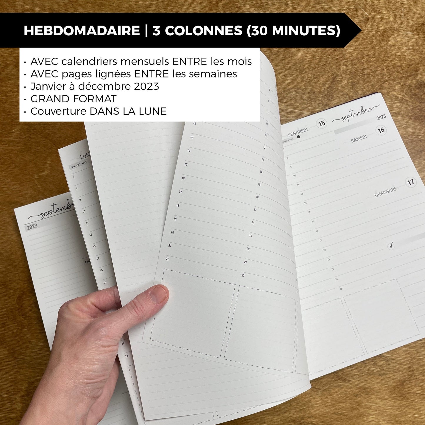 RÉCUP | HEBDO 3 COLONNES (Divisées aux 30 minutes) - Papeterie d'Or et d'Étoiles