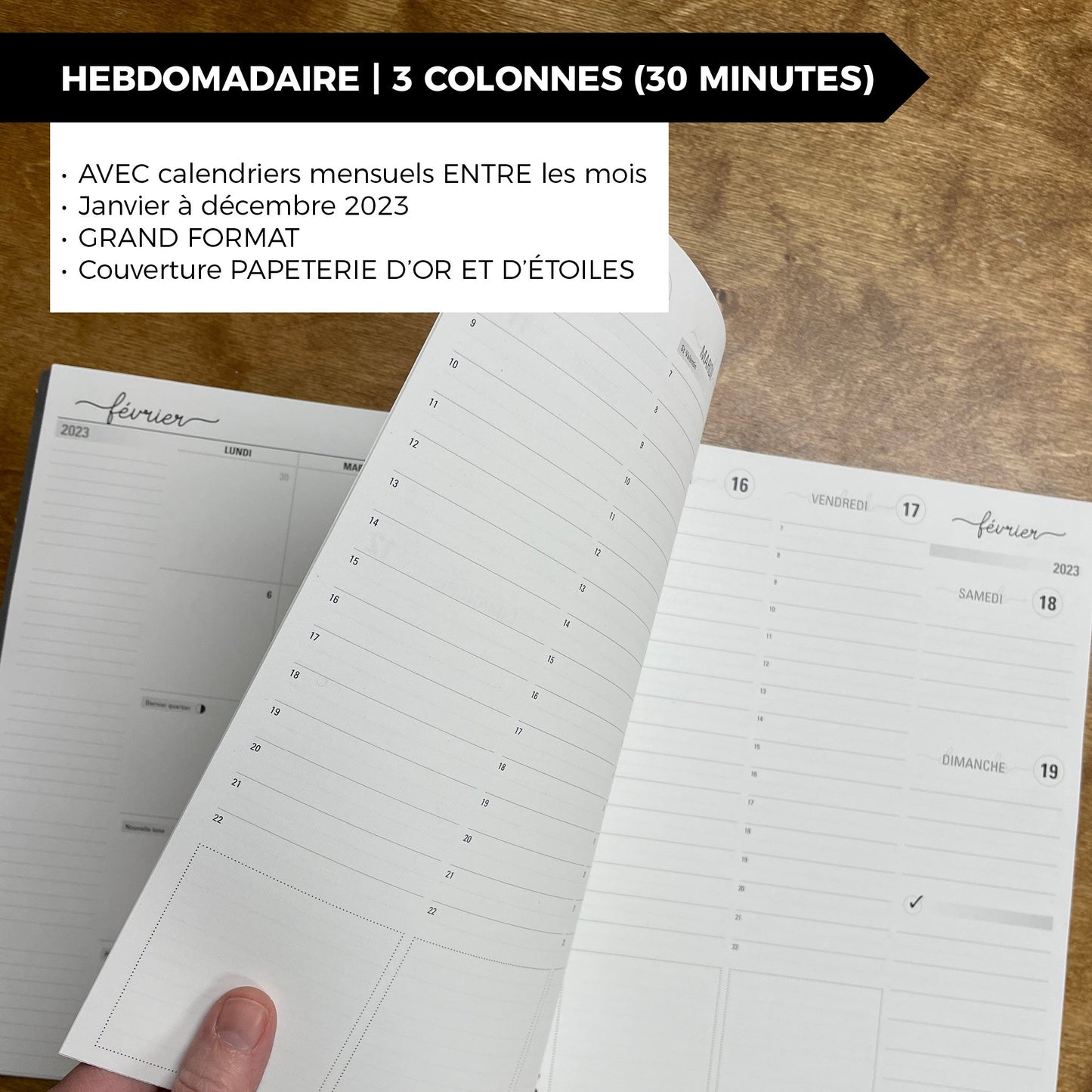 RÉCUP | HEBDO 3 COLONNES (Divisées aux 30 minutes) - Papeterie d'Or et d'Étoiles