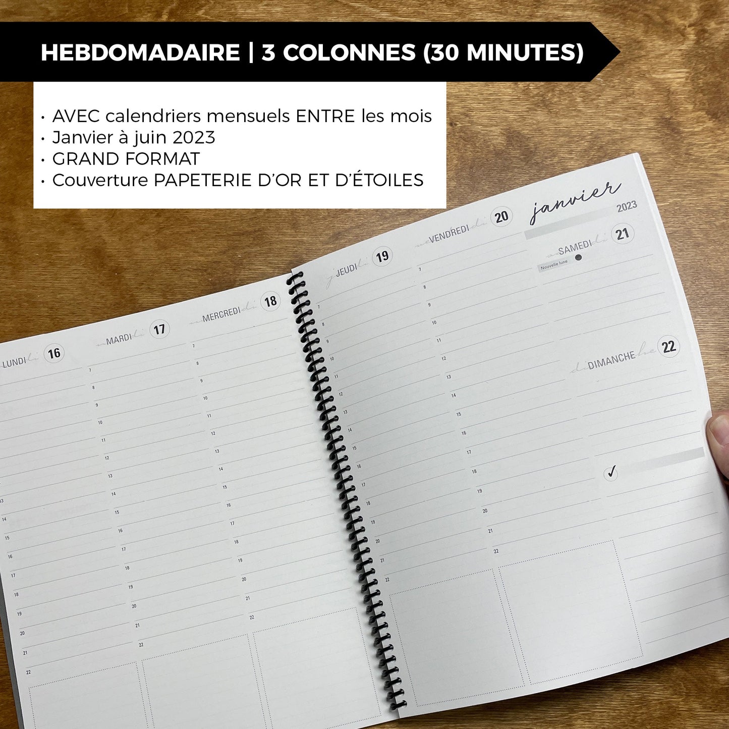 RÉCUP | HEBDO 3 COLONNES (Divisées aux 30 minutes) - Papeterie d'Or et d'Étoiles